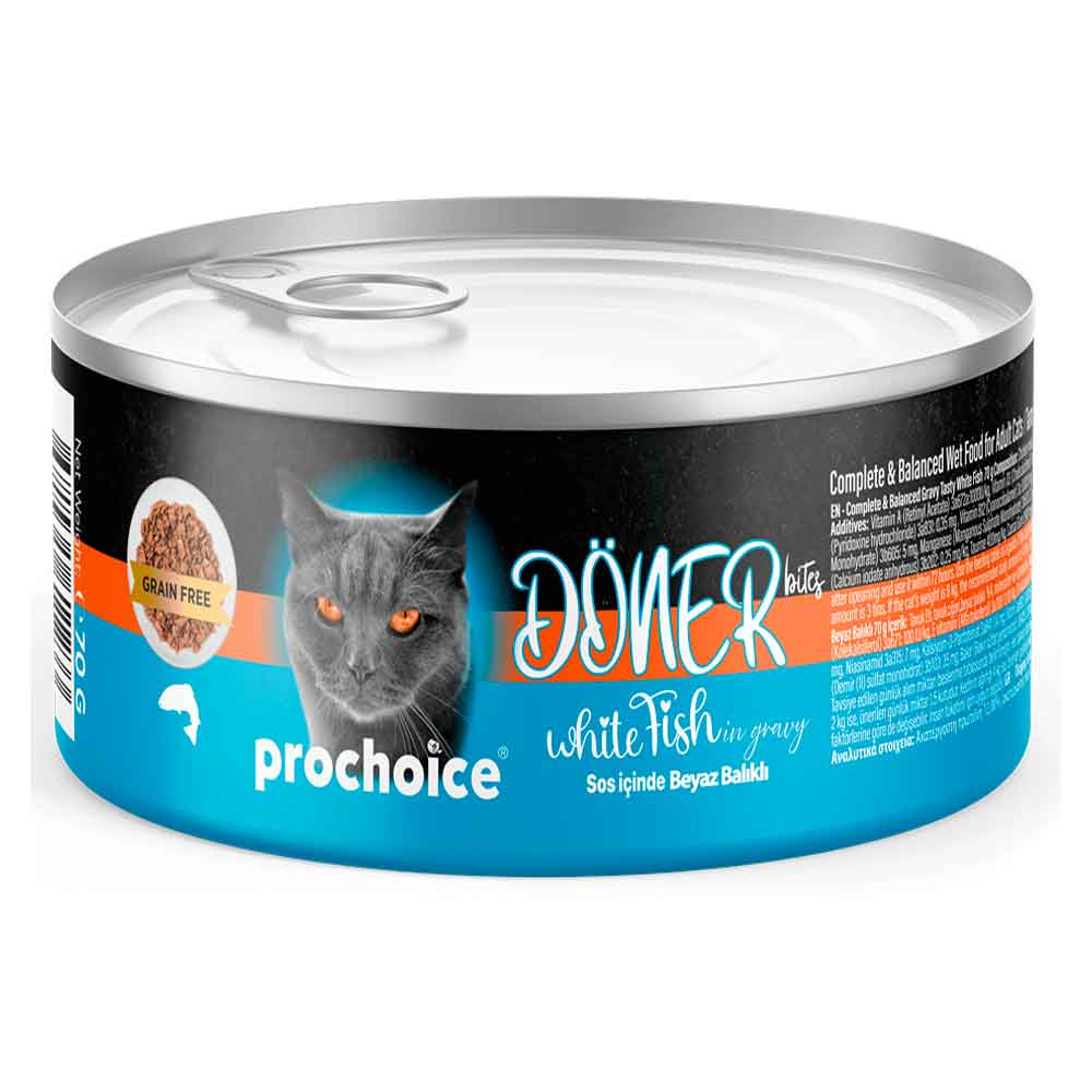 ProChoice Kedi Konservesi Döner Bites Sos İçinde Beyaz Balıklı 70 Gr